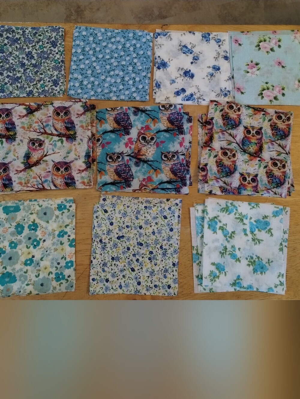 50 Pc Fabric Squares Lot 4x4 Floral Owl Print Quilt Craft Scrap Bundle
